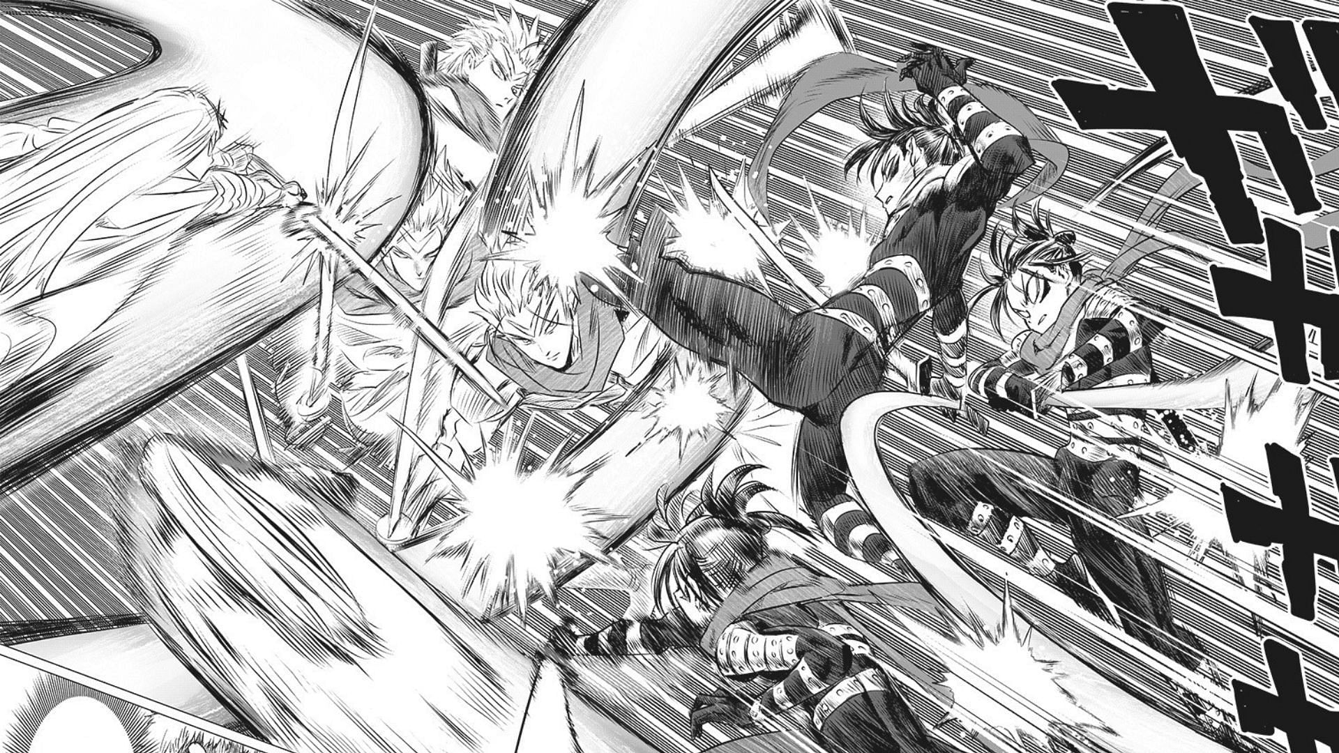 Sonic and Flash attack Void in One Punch Man chapter 203 redraw (Image via Shueisha)